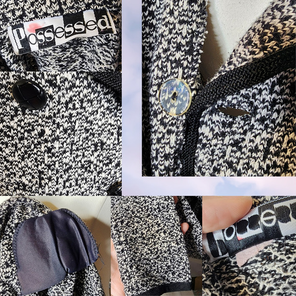 Vtg 90s Possessed Collared Goth Business Cropped Button Up Black White Bolero - Picture 5 of 5